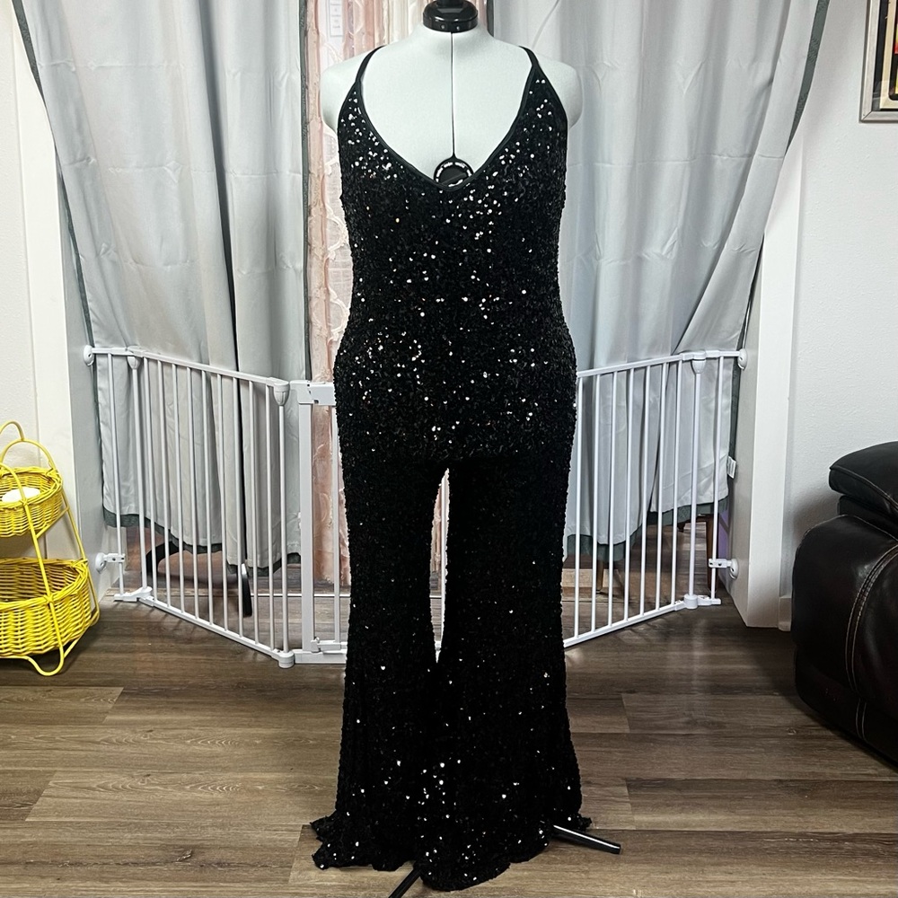 Plus Size Black Sequin Jumpsuit from DollsKill Club Exx 3X NWT